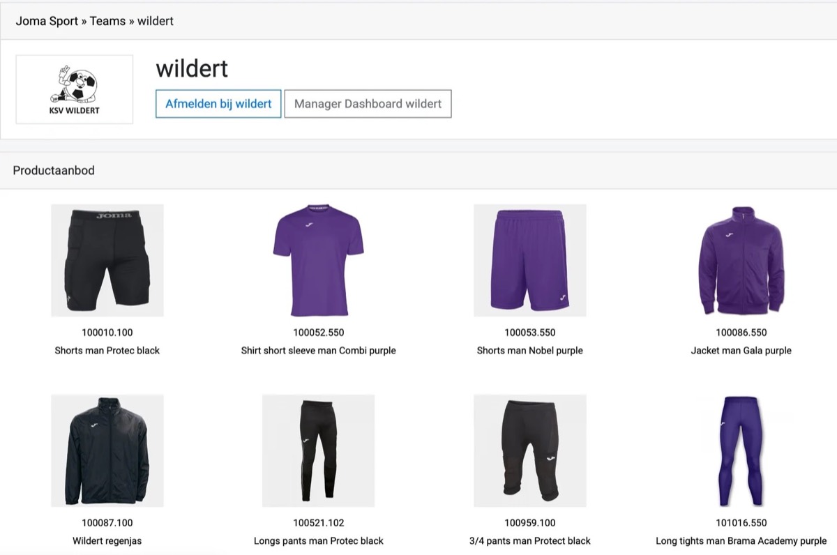 De Joma-webshop van KSV Wildert